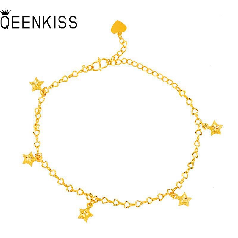 Qeenkiss AK504 Fijne Sieraden Mode Vrouw Bruid Verjaardag Huwelijkscadeau Vintage Hart Ster Pinda 24KT Gold Strand Enkelbandje