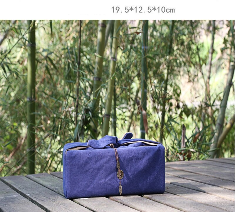 Borsa da viaggio portatile da viaggio borsa da tè per teiera tazza da tè tazza da tè in cotone e lino accessori per cerimonia del tè: 1 pot and 6 cups / blue