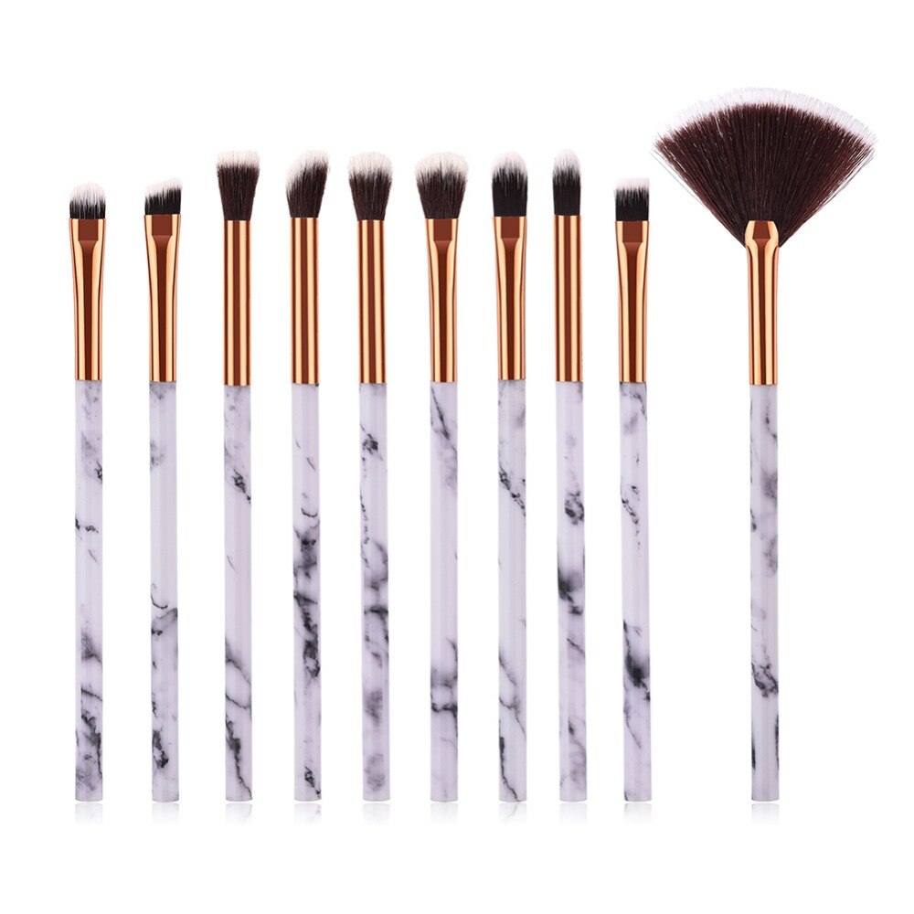 4/10 Pcs Marble Texture Makeup Brush Set Make Up Brushes Eyebrow Eye Brow Shadow Liner Lip Fan Beauty Cosmetic Tools #273602
