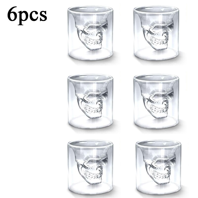 16pc Double Glass Beer Whiskey Vodka Wine Water Champagne Cocktail Wine Glass Coffee Milk Mug set 25ML Transparent Skull Cup: 6PC skull cup 25ML