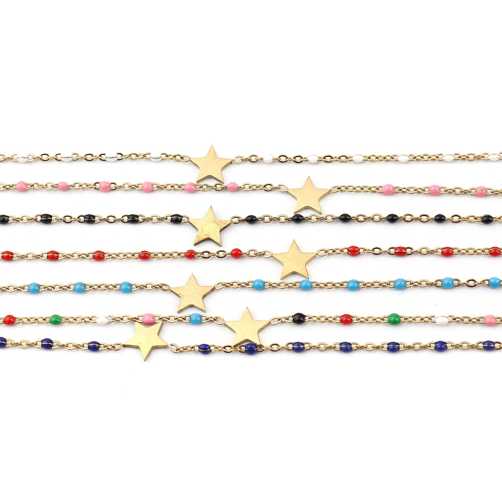 1 PC Stainless Steel Anklet Star Gold Color Enamel Multicolor On Foot Ankle Bracelets Women Men Leg Link Chain Jewelry 23cm