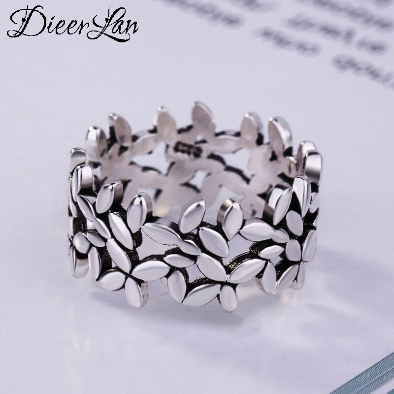 Punk Vintage Style 925 Sterling Silver Big Leaf Finger Rings For Women Antique Ring Christmas Jewelry
