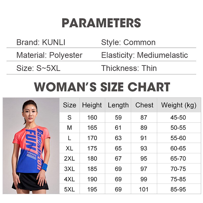 Kunli korte mouwen tennis shirt vrouwen outdoor sport badminton kleding running kleding T-shirt basketbal Volleybal shirt