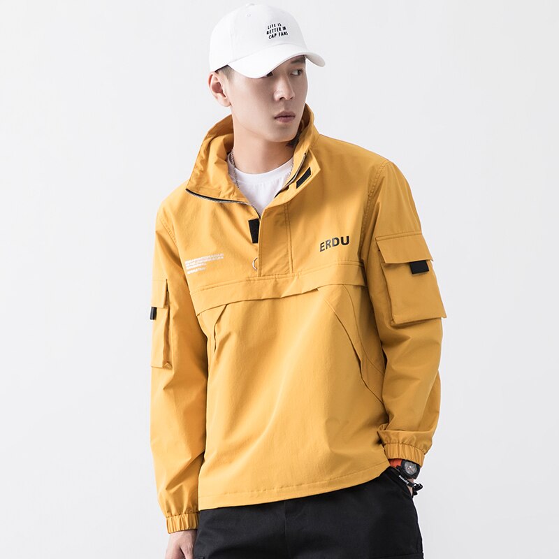 Herre anorak jakker mænd hip-hop outwear efterår windbreaker patchwork afslappet streetwear mandlig udendørs overfrakke top 4xl: Gul / 4xl