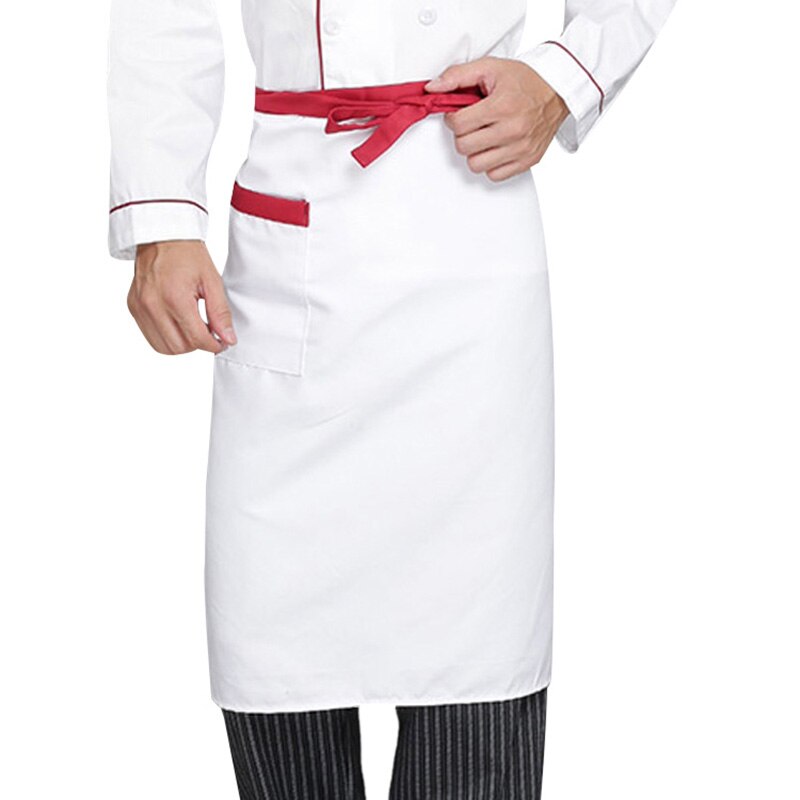 -uniformt kort förkläde med fickor halv midja förkläde restaurang servitörer servitris uniform matservering köksförkläde: Vit röd kant