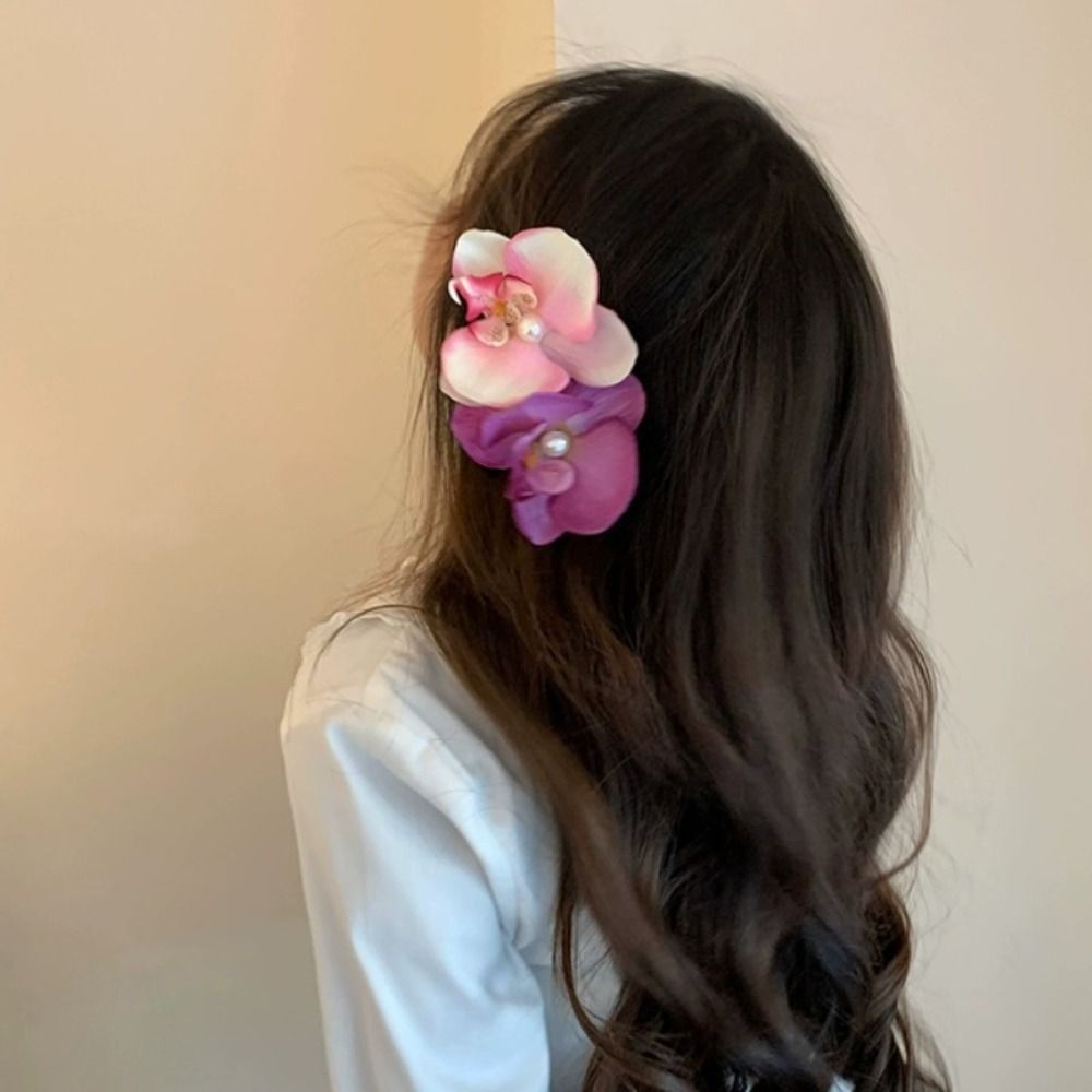 Orchid Butterfly Bow Flower Hair Clips Silk Flower Hairpin Phalaenopsis Pearl Duckbill Clip Hair Accessories for Vacation Photos