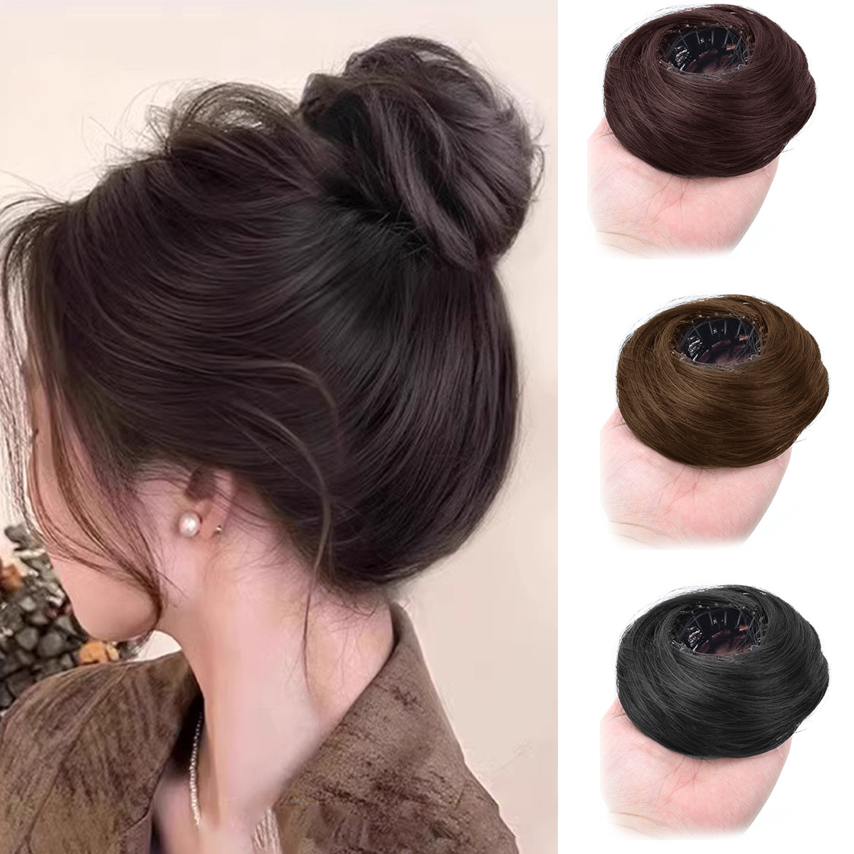 Syntetyczne doczepiane kocze z efektem potarganych włosów, mini kok z efektem upięcia w stylu pączek, treski robić włosów dla kobiet i dziewcząt, kok w kształcie ptasiego gniazda, wysuwane chignony.