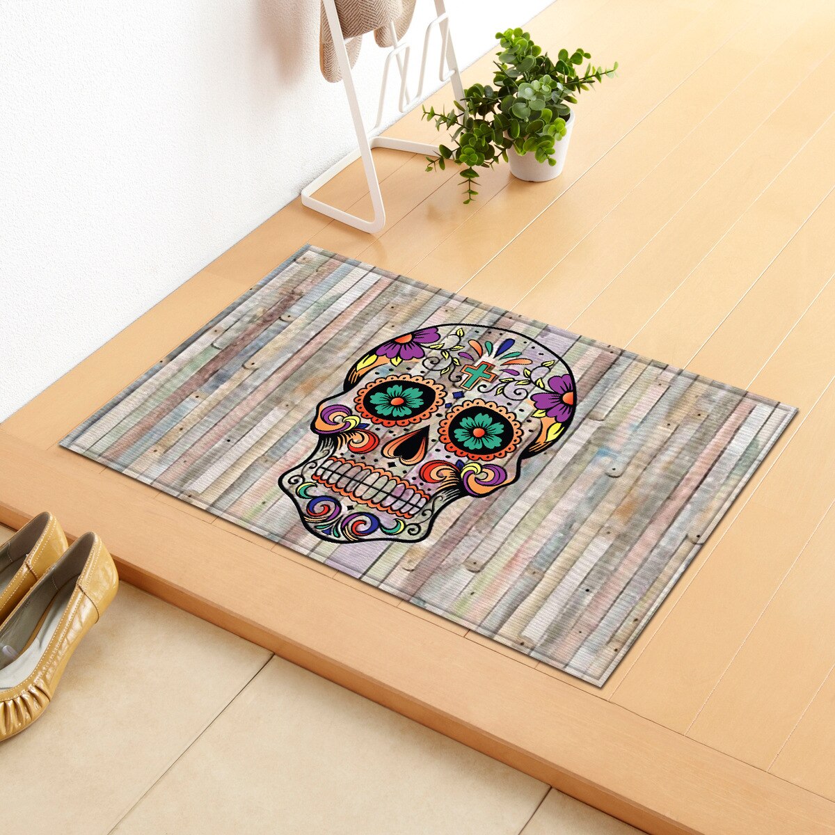 Cool Skull Bath Mat Non-Slip Fleece Toilet Floor Rug Water Dust Absorbing Bathroom Carpet Doormat Soft Halloween Kitchen Blanket: 2