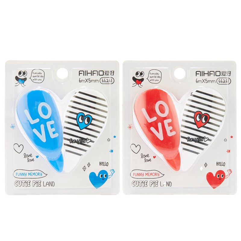 2 pcs/pair Kawaii Correction Tape Love Heart Corrector Papeleria Student School Supplies Stationery 5m*5mm