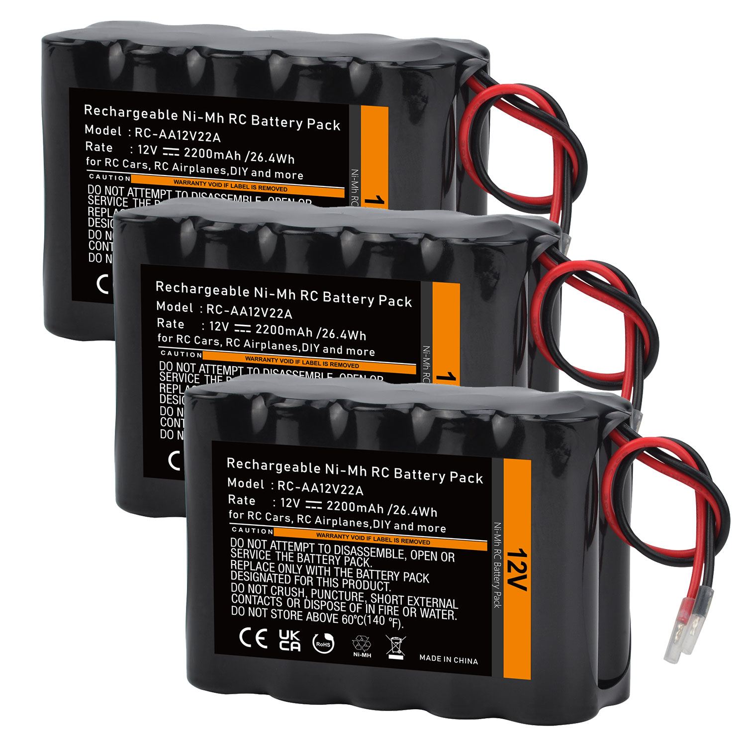 12V RC Battery with Bare Leads 2200mAh Ni-MH 10 Cells Rechargeable Battery for RC Car, RC Boat, RC Robot, RC Airplane, DIY: WHITE