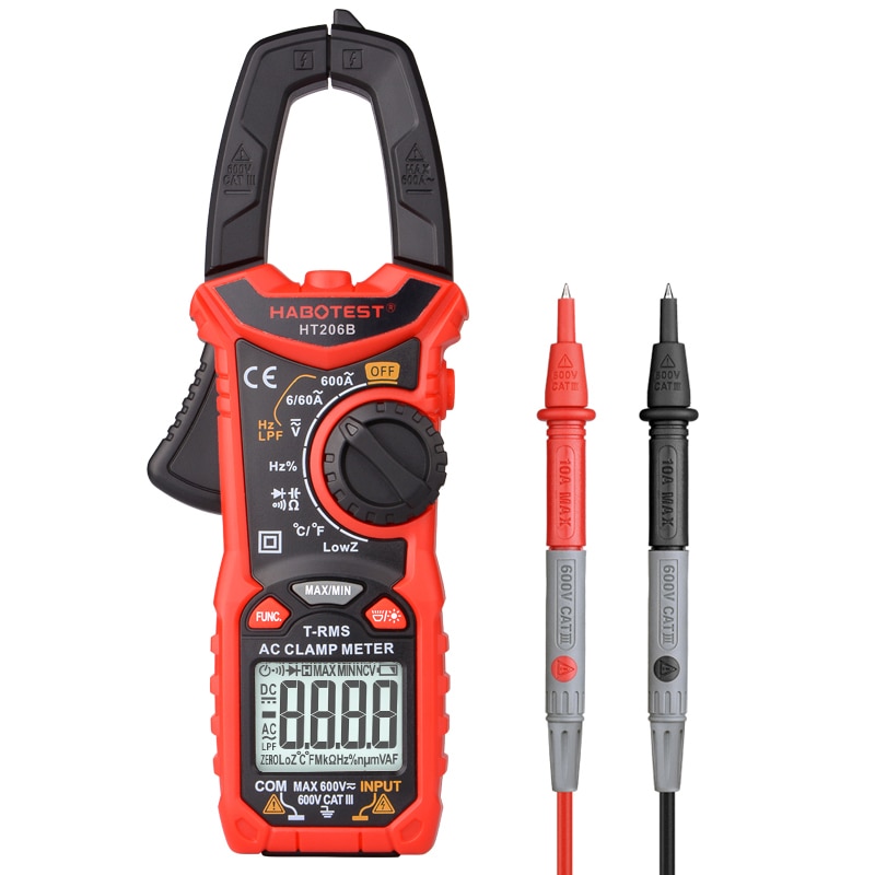 Habertest ht206 ac dc digital braçadeira medidor multímetro pinza amperimetrica verdadeiro rms alta precisão capacitância ncv ohm hz tester