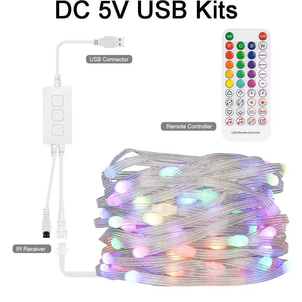 Ws2812b led-slynge til fest, julelysdekorasjon, bt-musikkkontrollrom, bursdagsdekor, led-lys utendørs, vanntett  ip67 stk.: Foranderlig / 0.5w