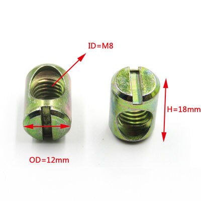 10 stk  m8 tønne bolter kryss dowel slotted møbler mutter beslag for senger barneseng stoler horisontal hull mutter hammer innebygd mutter