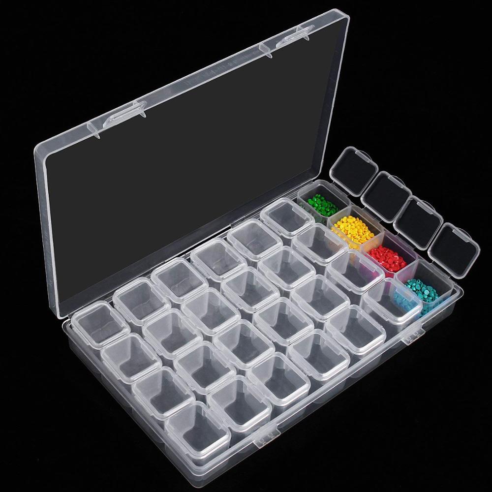 64/28 Grids 5d Diamond Painting Accessories Storage Box Diamond Painting Drill Storage Box Transparent Container: 28 white