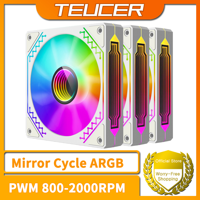 Teucer prism 12025 pc kabinetblæser 120mm 5v 3- pins argb cyklisk spejllyseffekt pwm 800 to 2000 rpm køleblæsersæt 3 stk.