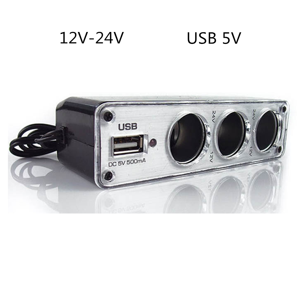 12V 24V Sigarettenaansteker Splitter Socket Tee In Usb Adapter Plug Led Voor Ipad Telefoon Gps Dvr auto Charger Accessoires