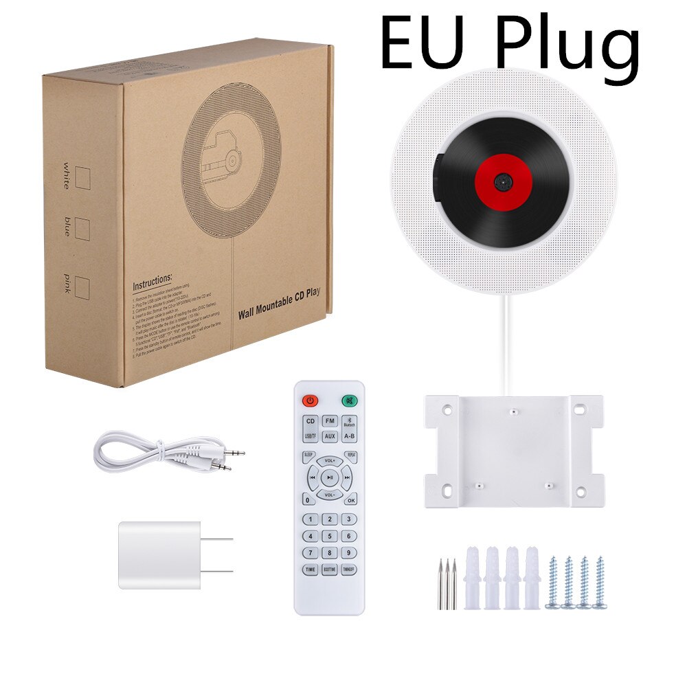 Wall Mounted Cd-speler Met Bluetooth Afstandsbediening Usb Drive Led Display Hifi Luidspreker Draagbare Home Discman Audio Fm Radio: Default Title