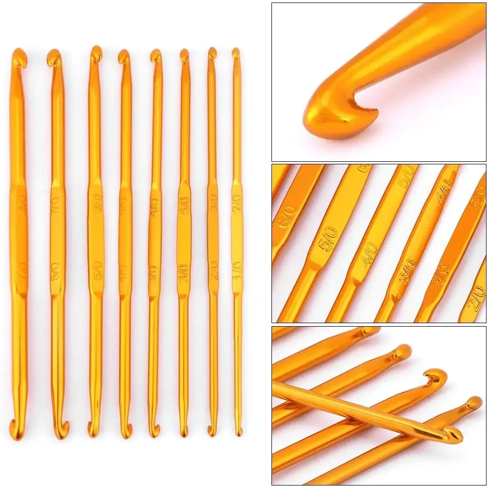 Sewing Crochet Hooks Double Ended Assorted Size Anti Slip Aluminum Alloy Needle Handmade Woven DIY Yarn Kniting Tools