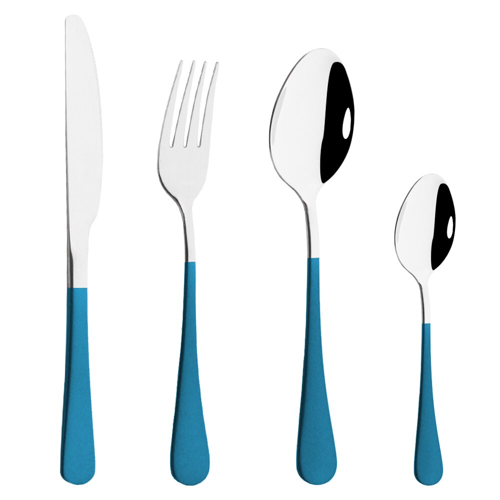 Couverts de cuisine en or blanc, 4 pièces, argenterie, service de table en acier inoxydable, service de table, couteau, fourchette, cuillère: Blue Silver