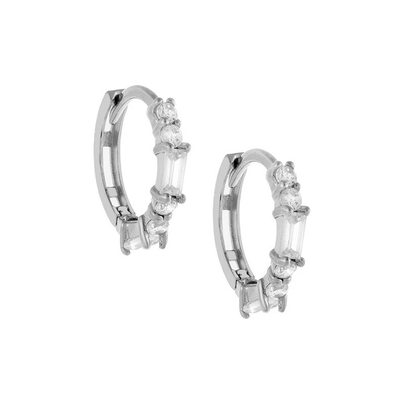 solido 925 sterlina d'argento frizzante cubo Zirconia Pendientes Orecchini A Cerchio per le Ragazze Dei Ragazzi Festa di Anniversario Regalo Gioielleria Raffinata: argento color1