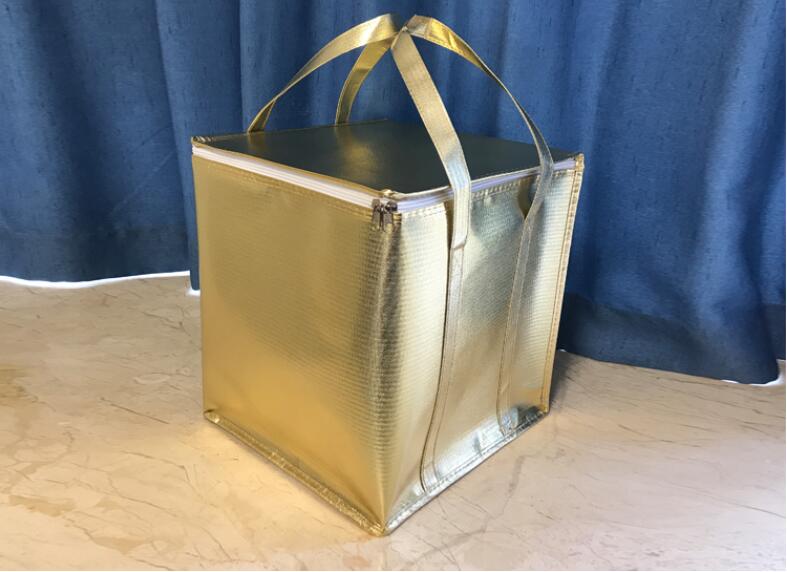 Włókniny duży chłodnicy torba składana duża izolowana torba przenośna chłodnica pudełko robić pakowania żywności pojemnik na obiad torby termiczne torebka chłodząca: złoto 26X26X32CM