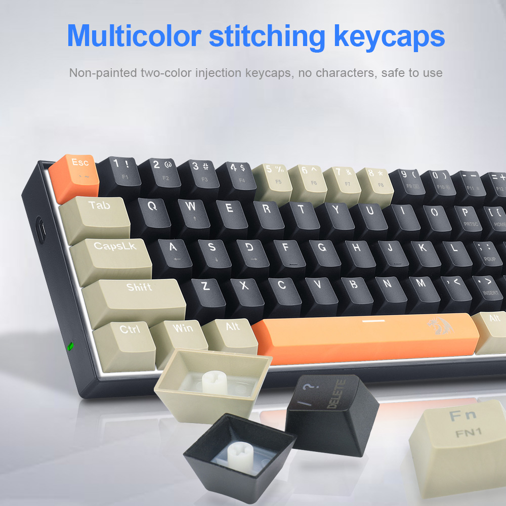 REDRAGON Lakshmi K606 USB Mechanical Gaming Keyboard Brown Switch 61 Keys Wired detachable cable,portable for travel