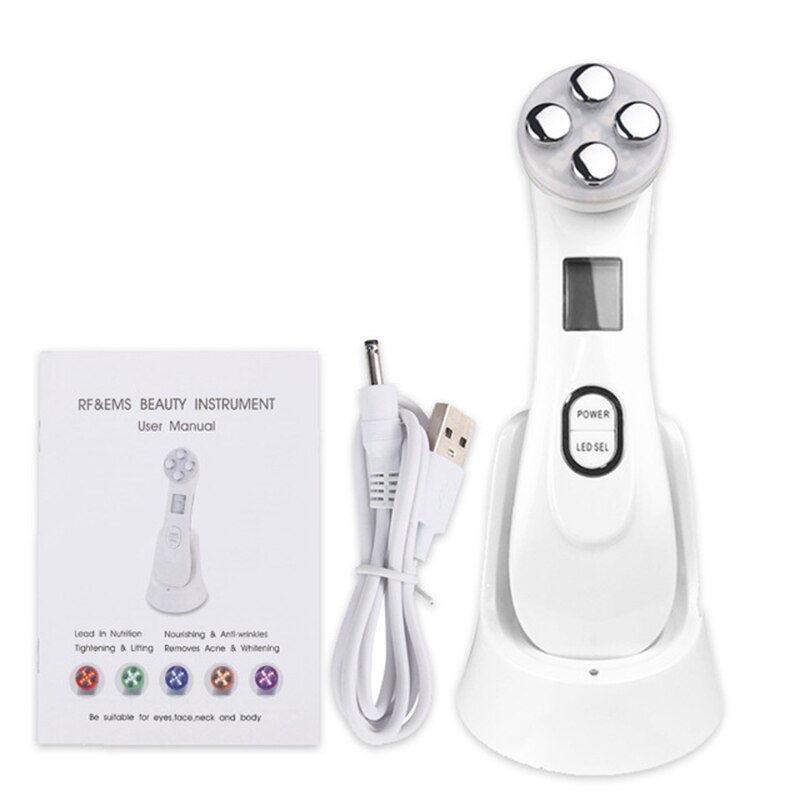 6IN1 RF & EMS Radio mésothérapie électroporation visage beauté stylo radiofréquence LED Photon visage rajeunissement de la peau dissolvant rides: White-NoBox
