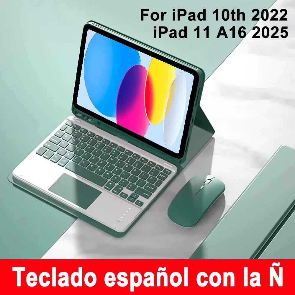 Spanish Keyboard Tablet Case for IPad 11th A16 10th Gen 10.9 Inch Air4/5/6 Detachable Folio Keyboard Cover Pencil Holder