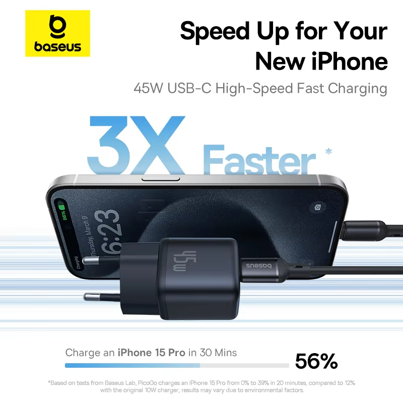 Baseus 45W PD-oplader voor iPhone 16-serie GaN-oplader Type C USB-oplader Draagbare snellader voor iPhone 15 Pro