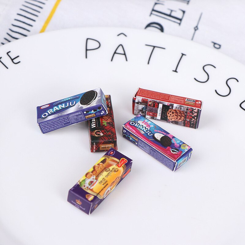 5 Box Simulation Mini Cookies for Miniature Dollhouse Kitchen Snack Food Toy
