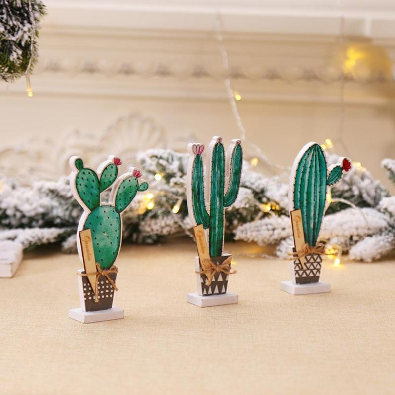 Nordisk stil simuleringsanlæg potteplanter af træ kaktus desktop dekorative ornamenter nødvendige husstandsdekorationsforsyninger
