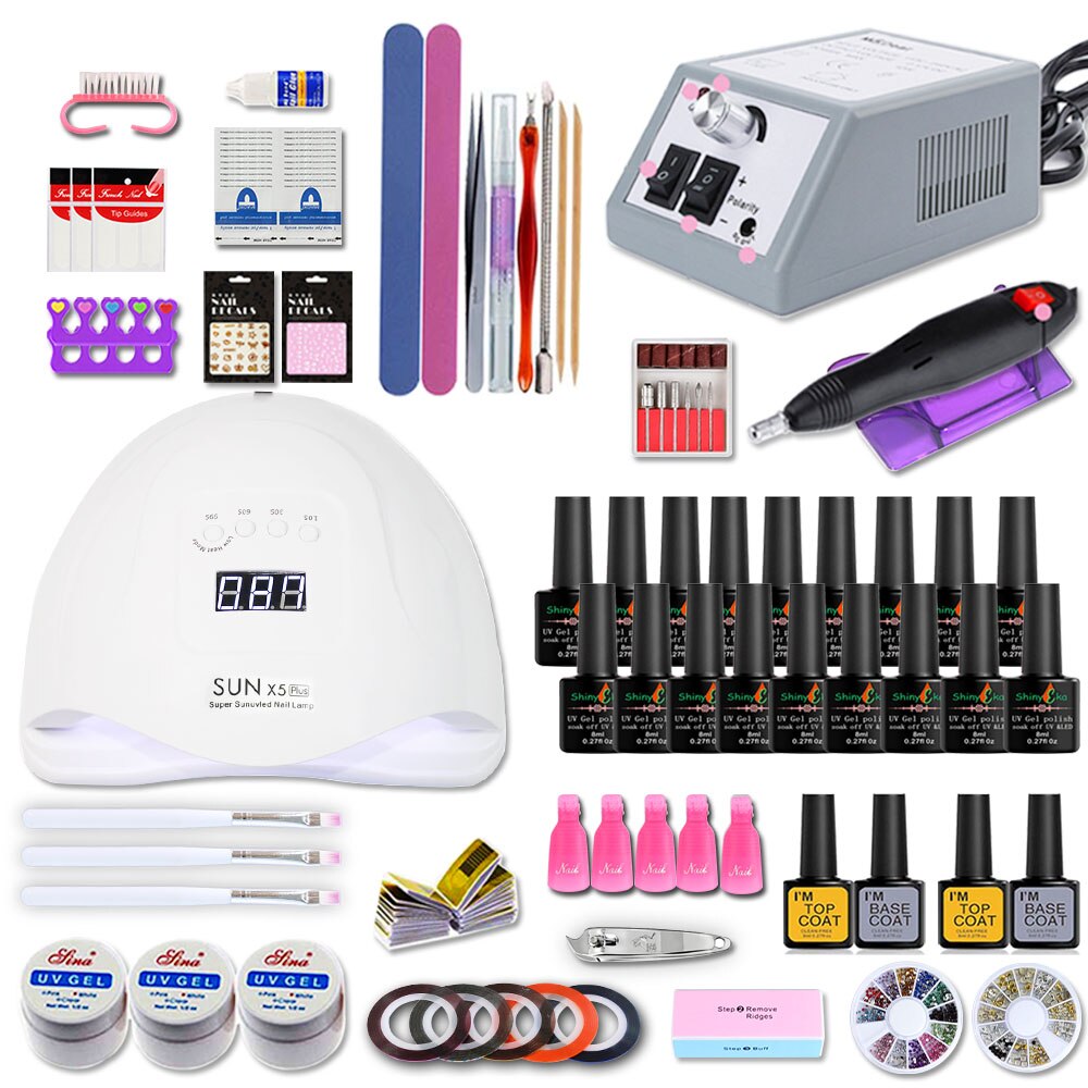 Nagelset för manikyr kit gel nagellack set med 35000/20000 rpm nagelborrmaskin 84/54w nagellampa nail art verktyg: 54w 18 färger set 8