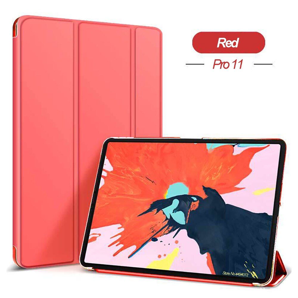 For iPad Pro 11-in Release Case Ultra Slim PU Leather Trifold Stand Cover For iPad Pro 11 Smart magnetic Auto / Sleep: Red