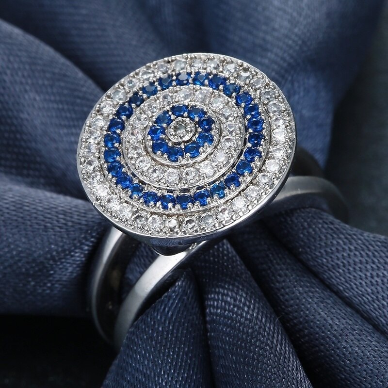 Luxe Ronde Blue Zircon Vrouwen Ringen Klassieke Sieraden Bruiloft Verjaardag Cadeau Voor Vrouw/Moeder Elegante Dame Vinger Ring