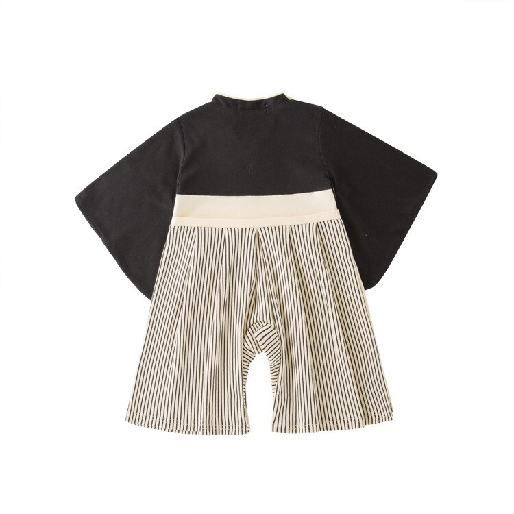 Bebê menino roupas da criança do bebê meninos preto japonês macacão listra impresso kimono macacão infantil babes mangas compridas macacão