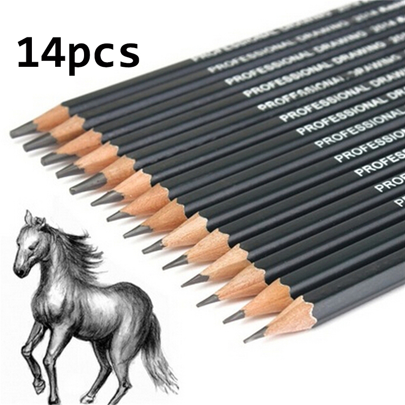 14 Pcs/set Sketch and Drawing Writing Pencil Stationery Supplies 1B 2B 3B 4B 5B 6B 7B 8B 10B 12B HB Pencil
