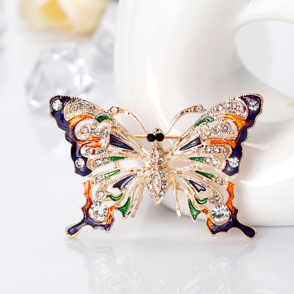 Vallen Kleurrijke Parel Enamel Broches Voor Vrouwen Grote Vlinder Broche Pin Banket Strass Accessoires Insect Broche: 16BC180