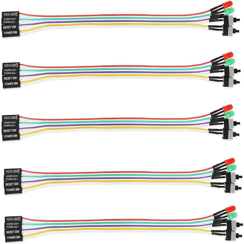 Caja de ordenador con luz LED, fuente de alimentación ATX, rojo, verde, reinicio, HDD, interruptor, Cable ATX, caja de 24 pulgadas, Kit de Cable de bisel frontal (5 piezas)