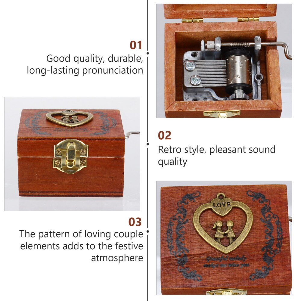 1Pc Retro Valentine's Day Box Manual Musical Box Love Heart Musical