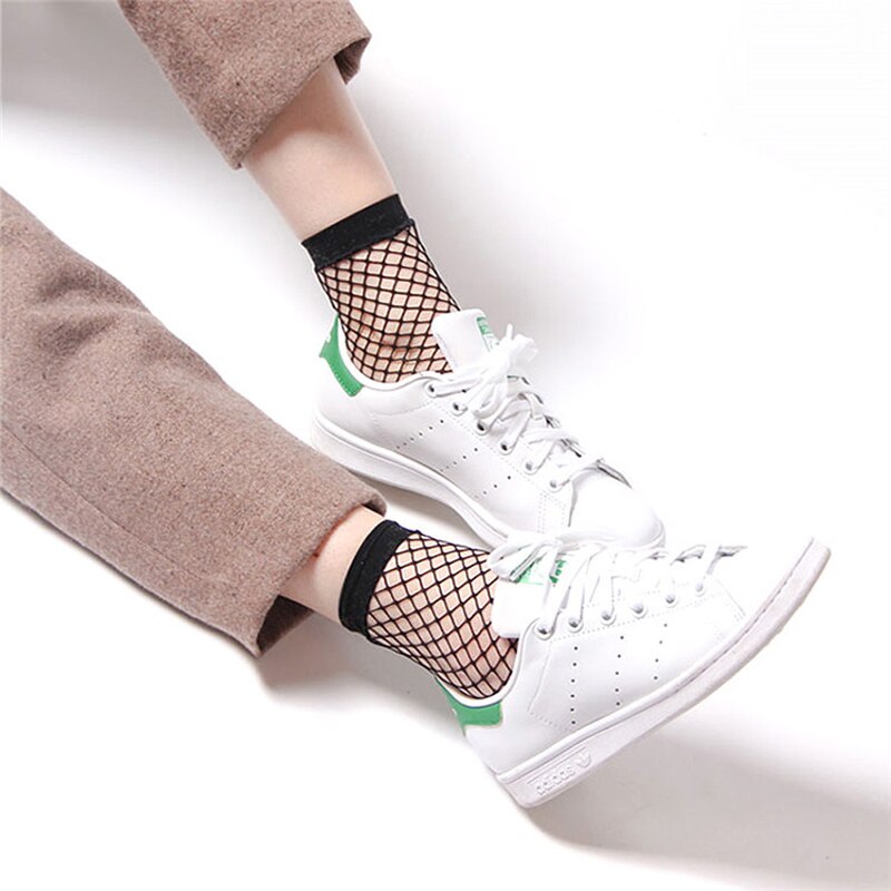 Fishnet Socks White Mesh Socks Women&#39;s Grid Hosiery Black Sexy Girl Hollow out Mesh Nets Short stocking