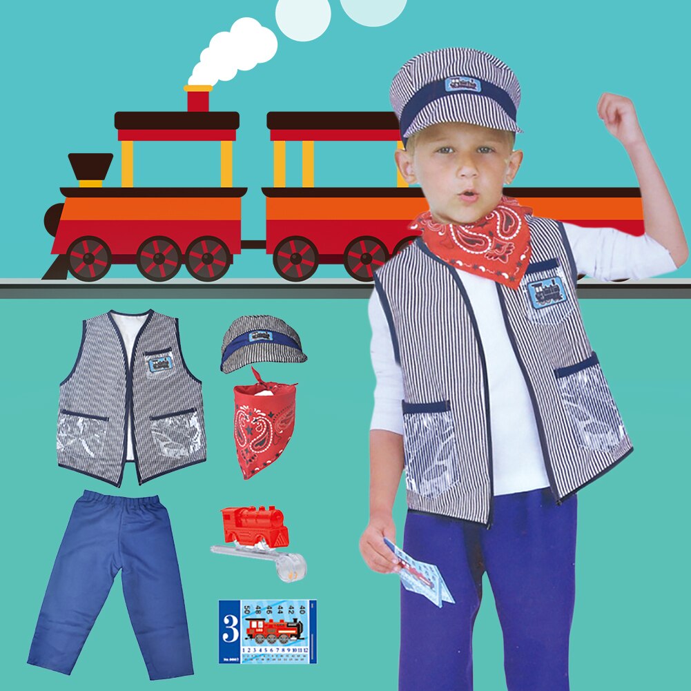 freundlicher Zug Ingenieur Leiter Kostüm einstellen Prom Rolle Spielen Leistung Cosplay Kostüm freundlicher Schild Kleidung Ausrügestochen Requisiten