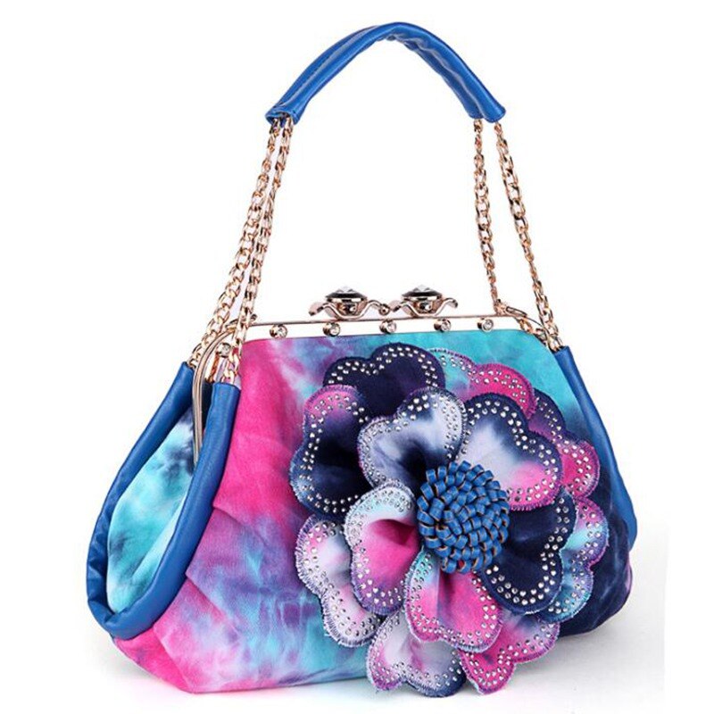 neue Frauen Handtasche Bunte Blume frauen Tote Frauen Messenger Taschen Damen Schulter Tasche Bolsas LB867: Blau