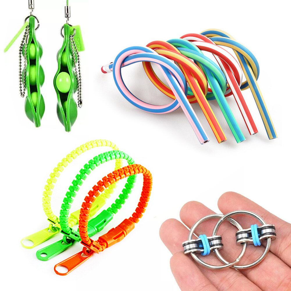 5pcs Zipper Bracelet Squeeze Edamame Bean Chain Stress Relieve Decompression Toy Puzzle Baby Early Educational Toy