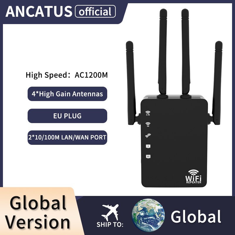 ANCATUS GLWDA1242B-EU Wi-Fi Range Extender Pro Wireless Router 1200M 2.4G/5G Repeater Network Wifi Pro，Esay Setup