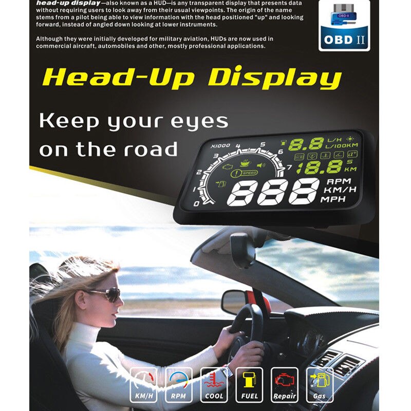Universal HUD Head Up Display OBD2 5.5 inch Auto HUD Display HUD A8 OOBD 2 Digital Speedometer Windshield