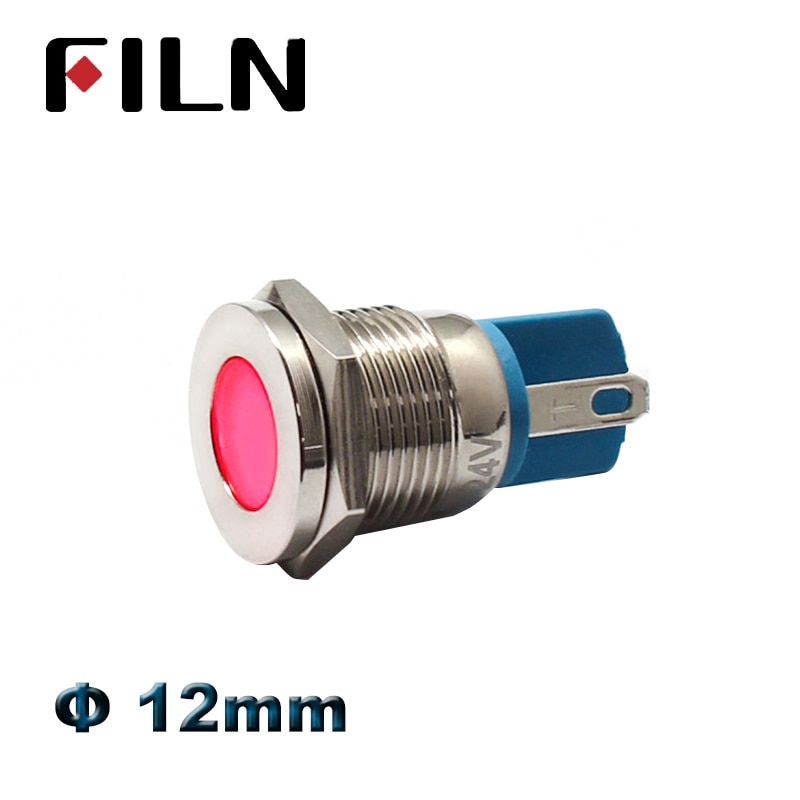 FILN 12mm 12 v metalen Led Lampje pilot lamp auto signaal licht rood groen blauw wit amber signaal licht