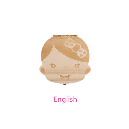 Spaans Engels Russisch Frans Griekse Hout Melktand Box Organizer Melk Tanden Opslag Verzamelen Tanden Umbilica Besparen Baby Keepsake: English girl