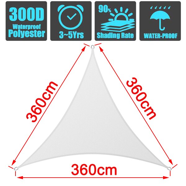 White outdoor Triangle Sunshade Waterproof Sun Shelter awnings Protection Outdoor Canopy Garden Patio Pool Shade Sail Awning: 360cmx360cmx360cm
