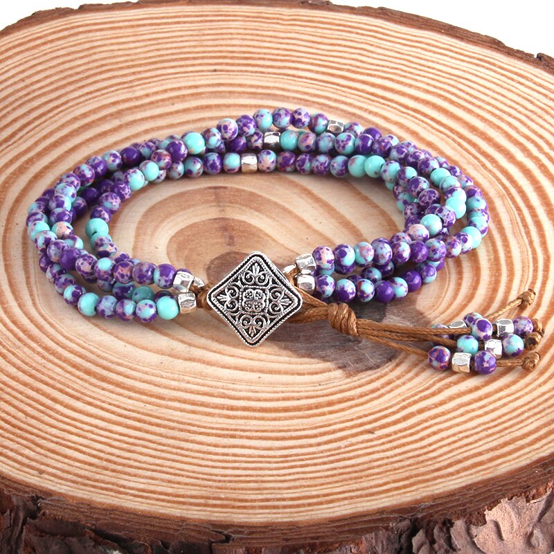 RH Beautiful Jewelry Colorful Natural Stone Wrap Beaded Braceletes