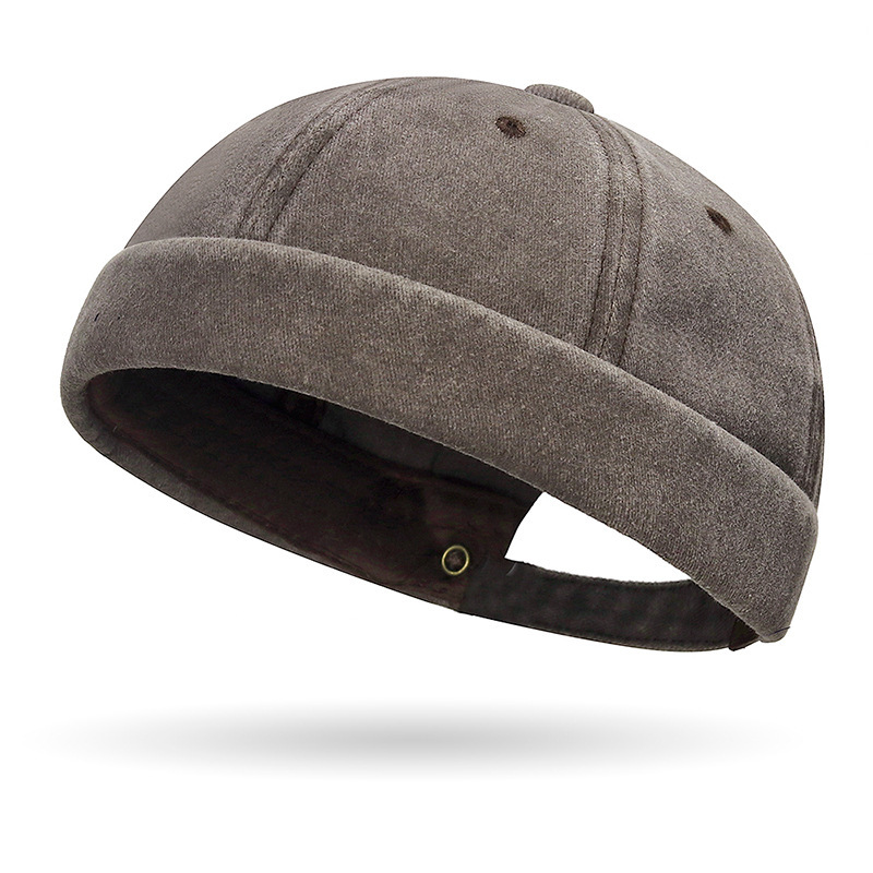 Brimless Hats for Men Womens Skullcap Mens Vintage Docker Beanie Cap Washed Cotton Rolled Cuff Harbour Hat: Brown